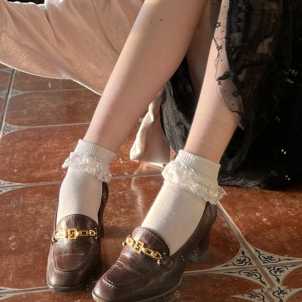 FENDI Brown Loafer Heels with Gold FF Chain Logo 35.5 (US 5.5)